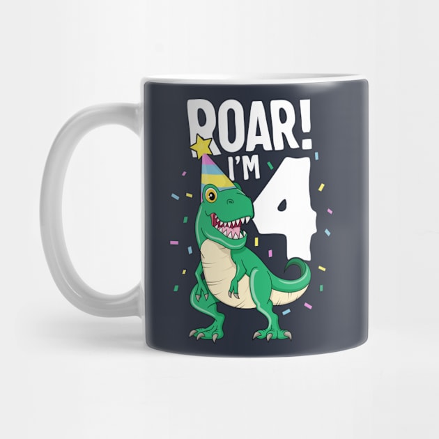 Roar I'm 4 T-Rex Birthday Dinosaur Happy Fourth 4th Party by 14thFloorApparel